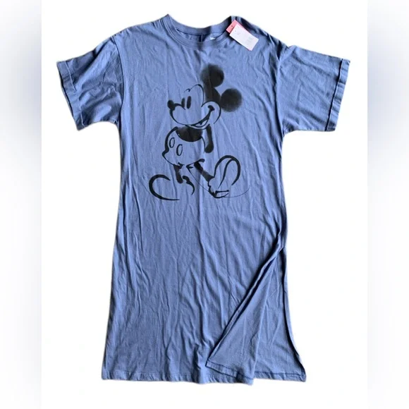 Mickey Mouse Women’s Midi Short Sleeve Graphic T-Shirt Dress- Blue Size:XS - Picture 3 of 5